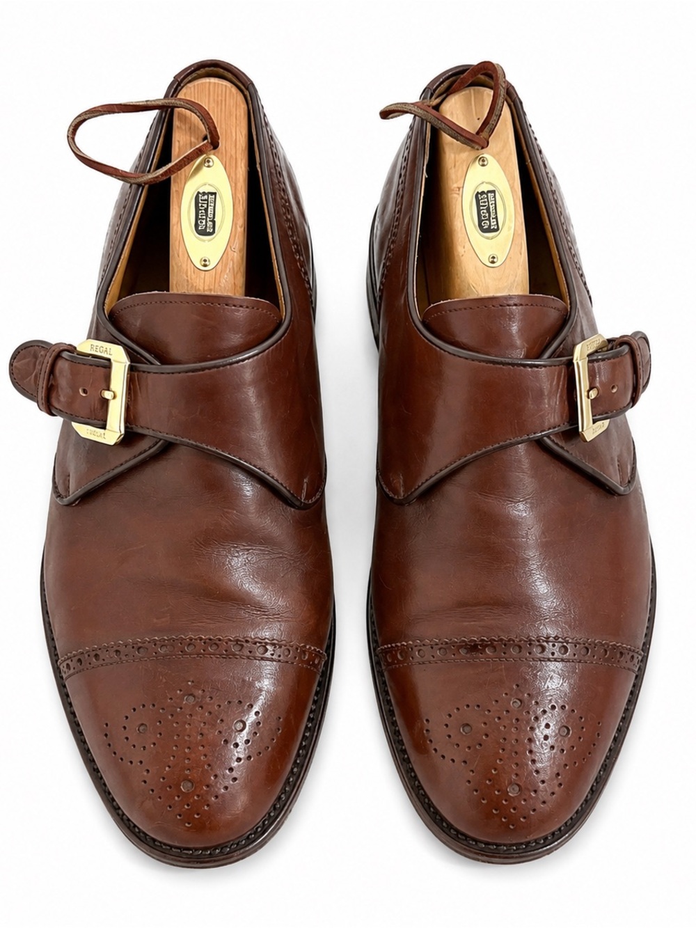 Bruno Magli Platinum Men’s 8.5 Brown Leather Monk Strap Cap Toe Brogue Shoes